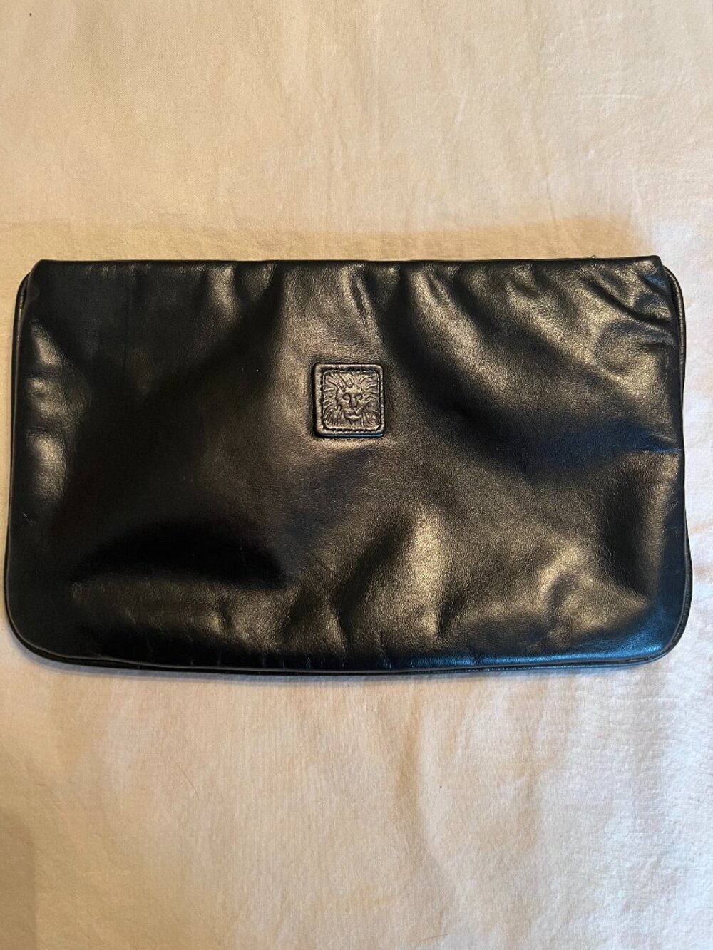 Vintage Anne Klein for Calderon Black Leather Clutch/Pouch Zip Bag